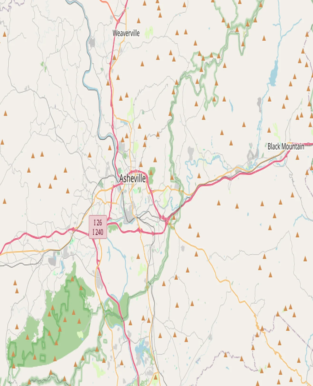 Map of the Asheville, North Carolina area